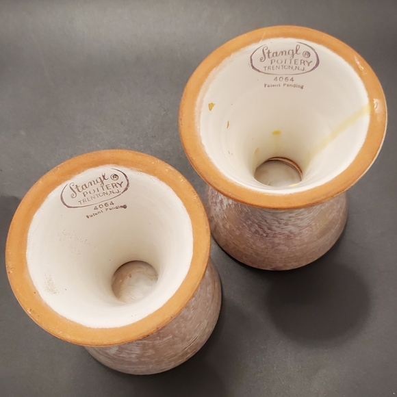 1950's Stangl Antique Gold Light Blue / Aqua Pair 4" Candlesticks 1 Repair 4064 - Picture 6 of 11